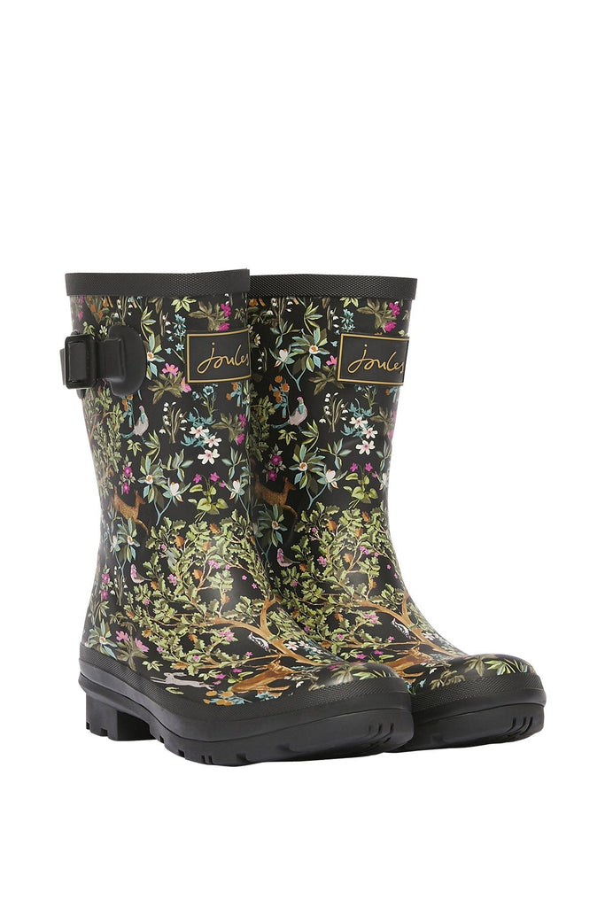 Joules Molly Mid Height Printed Wellies - Black Tree