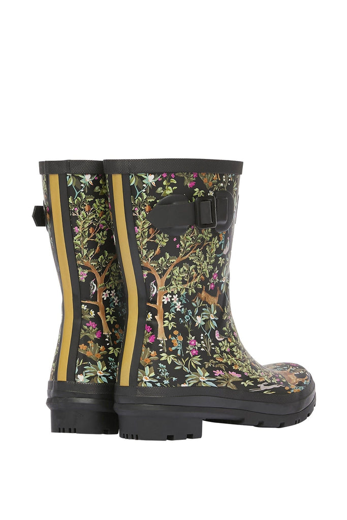Joules Molly Mid Height Printed Wellies - Black Tree