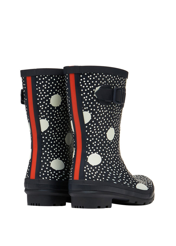 Joules Molly Mid Height Printed Wellies - Navy Polka Dot Spot