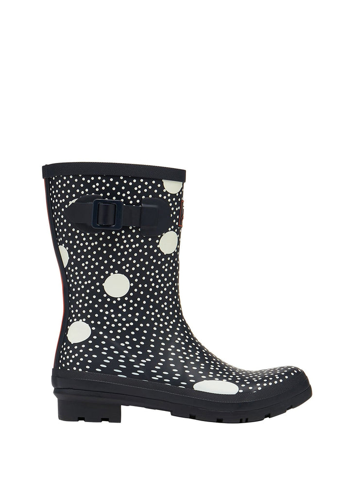 Joules Molly Mid Height Printed Wellies - Navy Polka Dot Spot