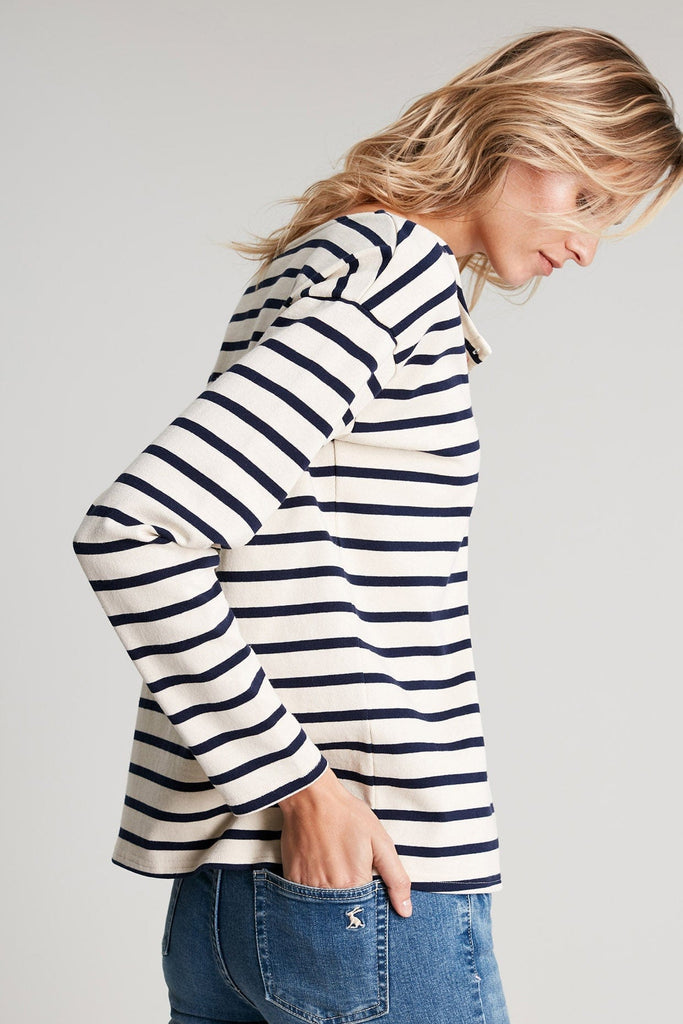 Joules Olive Long Sleeve Henley Top - Cream Navy Stripe