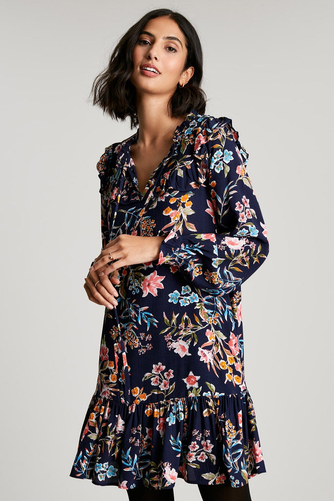 Joules Ruby Keyhole Frill Tiered Tunic - Navy Peak Floral