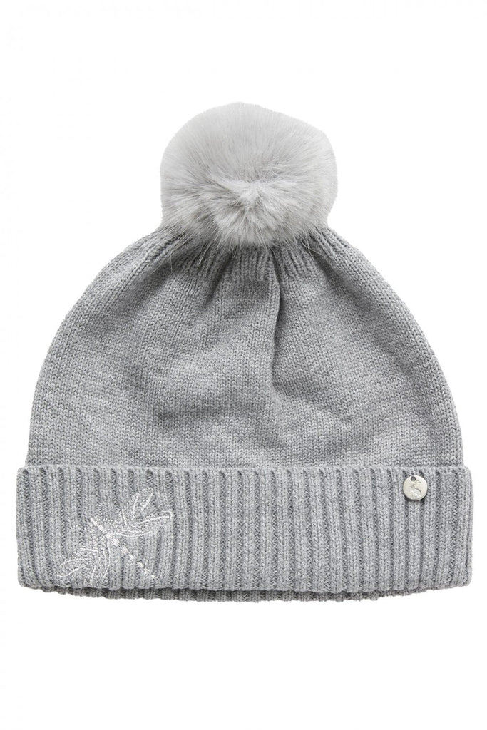 Joules Stafford Knitted Hat With Embellishment - Grey Marl 217827_GRYMARL_OS