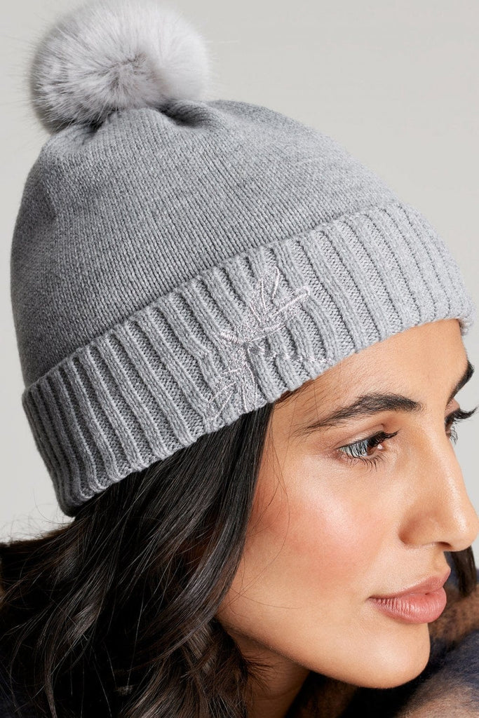 Joules Stafford Knitted Hat With Embellishment - Grey Marl 217827_GRYMARL_OS