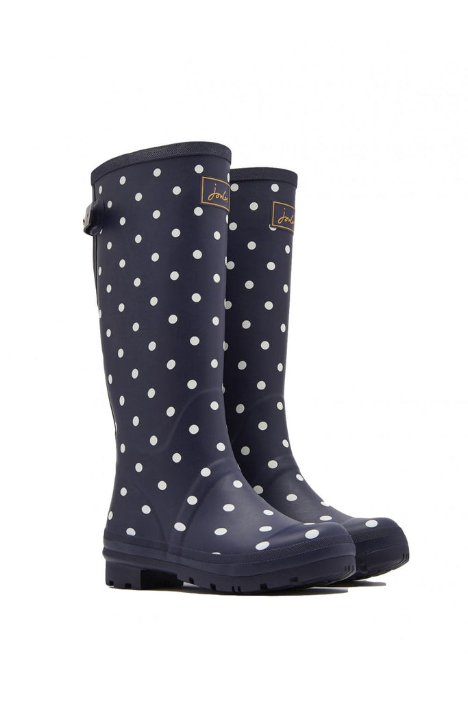 Joules Womens Printed Adjustable Back Wellies - French Navy Spot