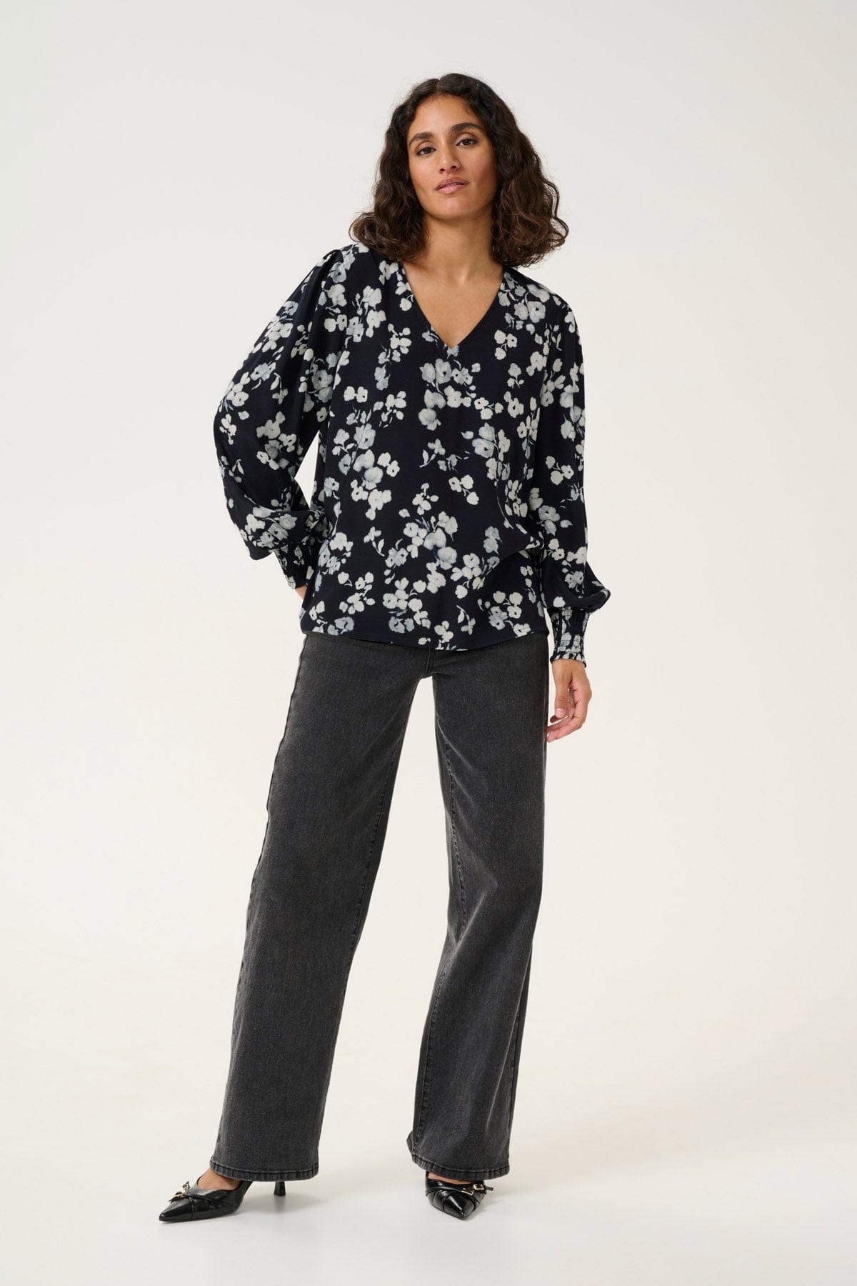 Kaffe Alice Printed Blouse - Marine Flower