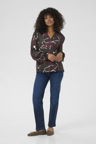 Kaffe Beate Leaf Print Blouse - Windsor Wine/Black