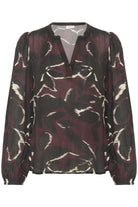 Kaffe Beate Leaf Print Blouse - Windsor Wine/Black