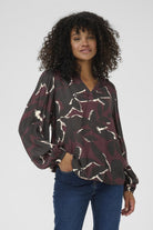 Kaffe Beate Leaf Print Blouse - Windsor Wine/Black