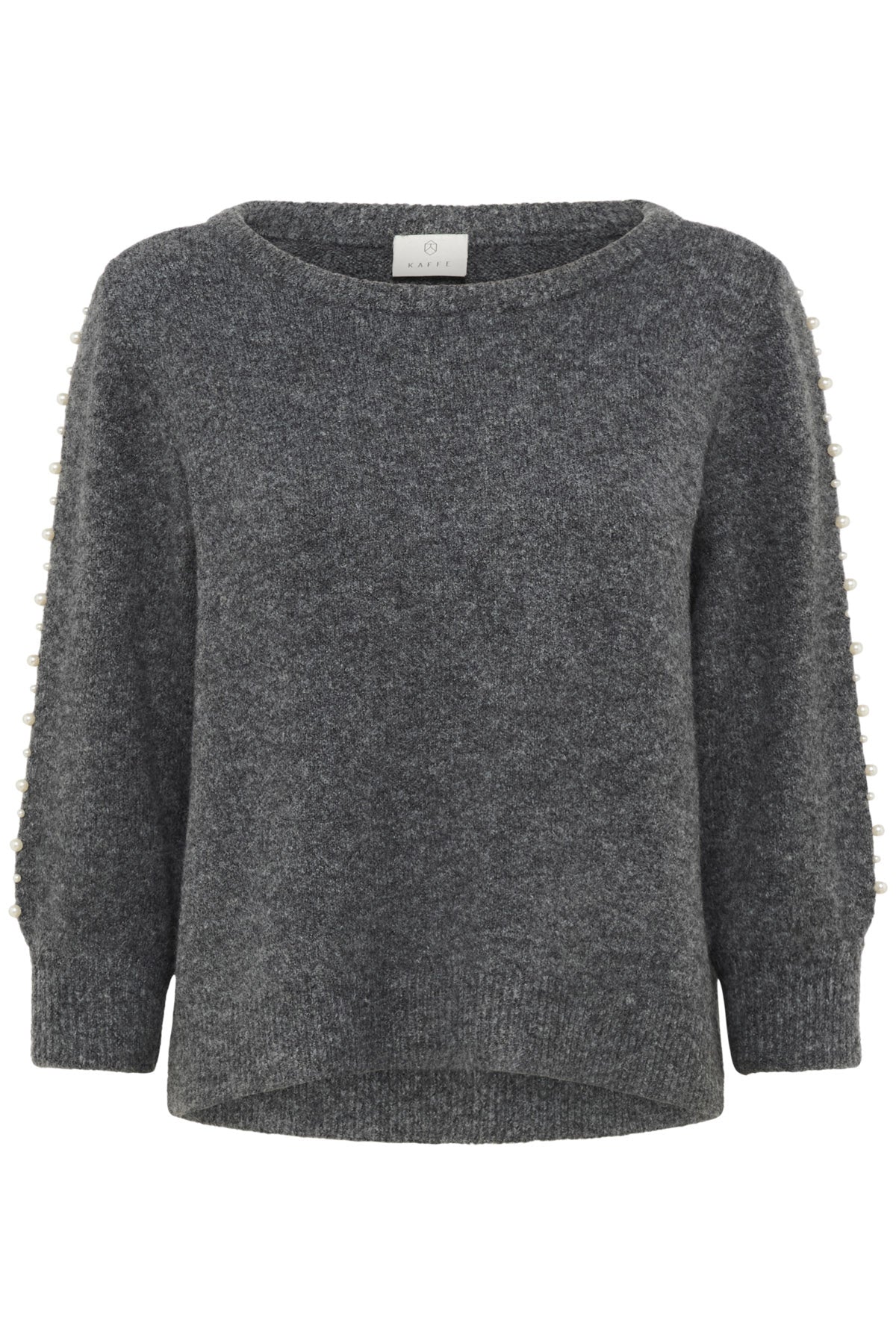 Kaffe Betty Jumper with Pearl Detail Sleeves - Grey Melange