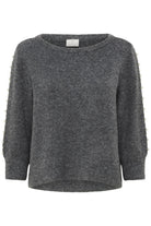Kaffe Betty Jumper with Pearl Detail Sleeves - Grey Melange