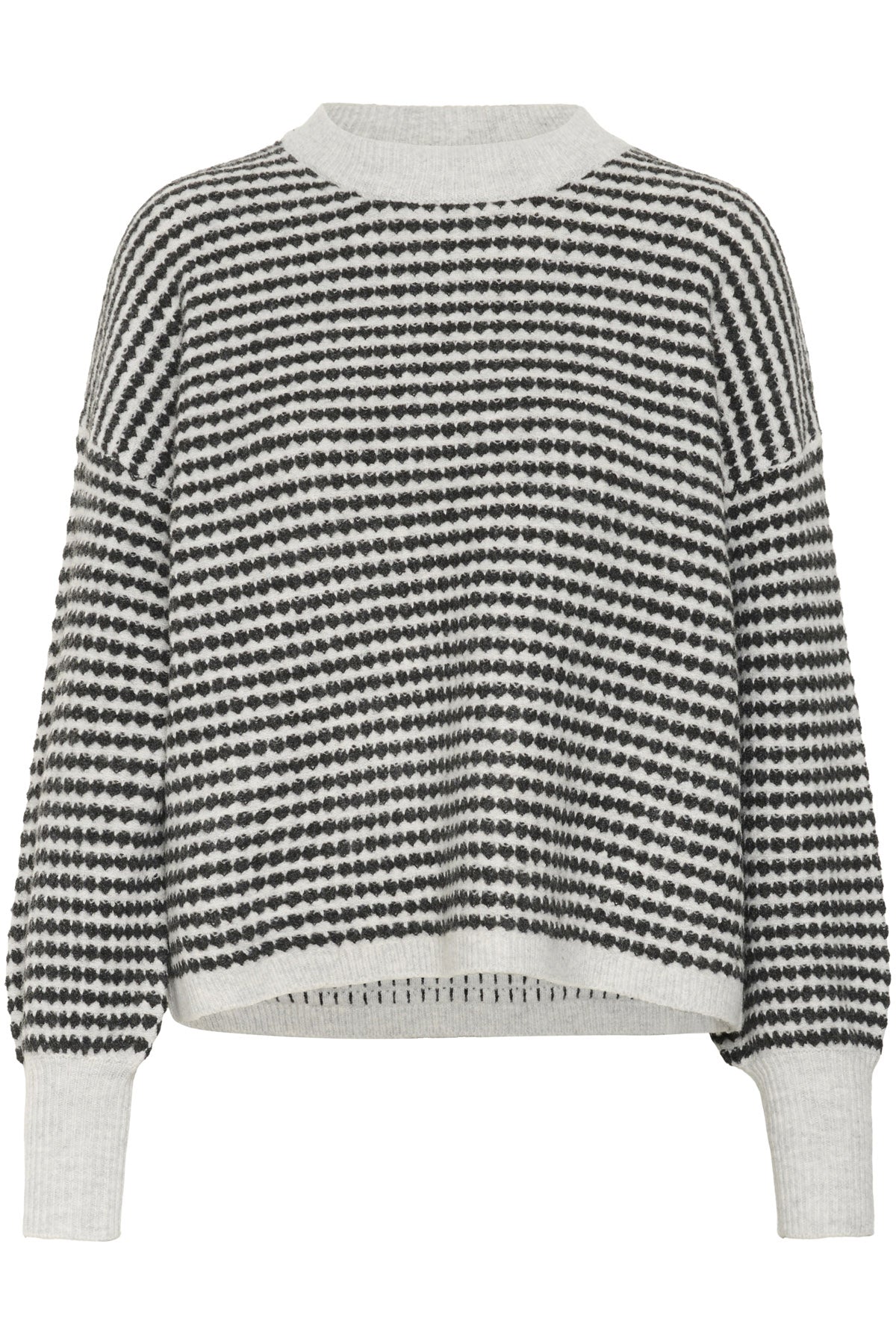 Kaffe Ellery Textured Knit Jumper - Light Grey Melange/Black