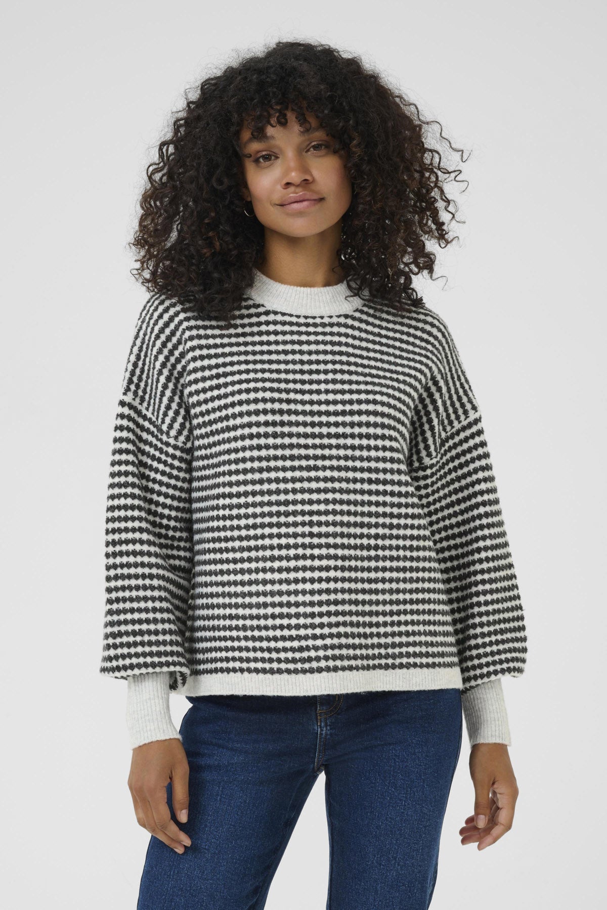 Kaffe Ellery Textured Knit Jumper - Light Grey Melange/Black