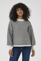 Kaffe Ellery Textured Knit Jumper - Light Grey Melange/Black