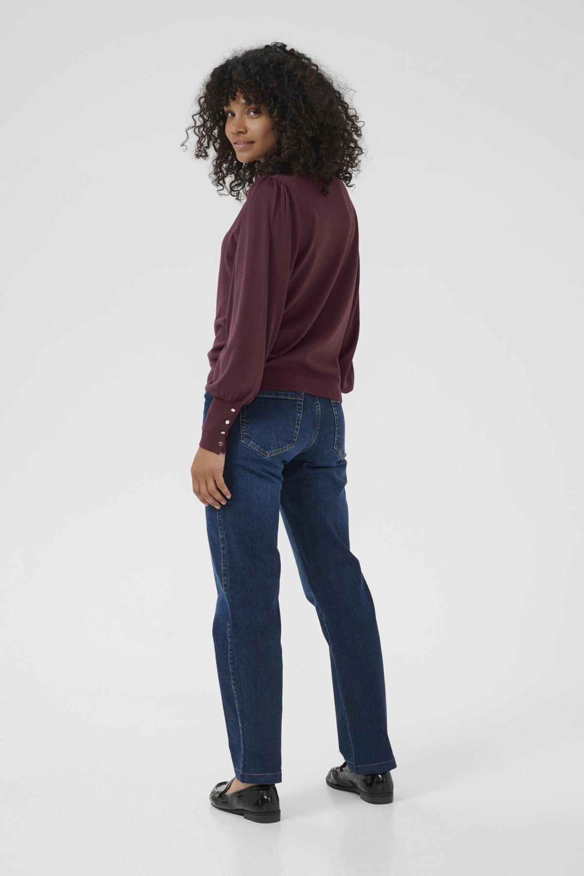 Kaffe Lizza Round Neck Knit Jumper with Button Detail - Windsor Wine