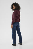 Kaffe Lizza Round Neck Knit Jumper with Button Detail - Windsor Wine