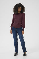 Kaffe Lizza Round Neck Knit Jumper with Button Detail - Windsor Wine