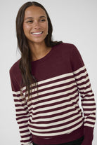 Kaffe Lizza Striped Knit Jumper - Windsor Wine/Turtledove