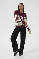 Kaffe Lizza Striped Knit Jumper - Windsor Wine/Turtledove