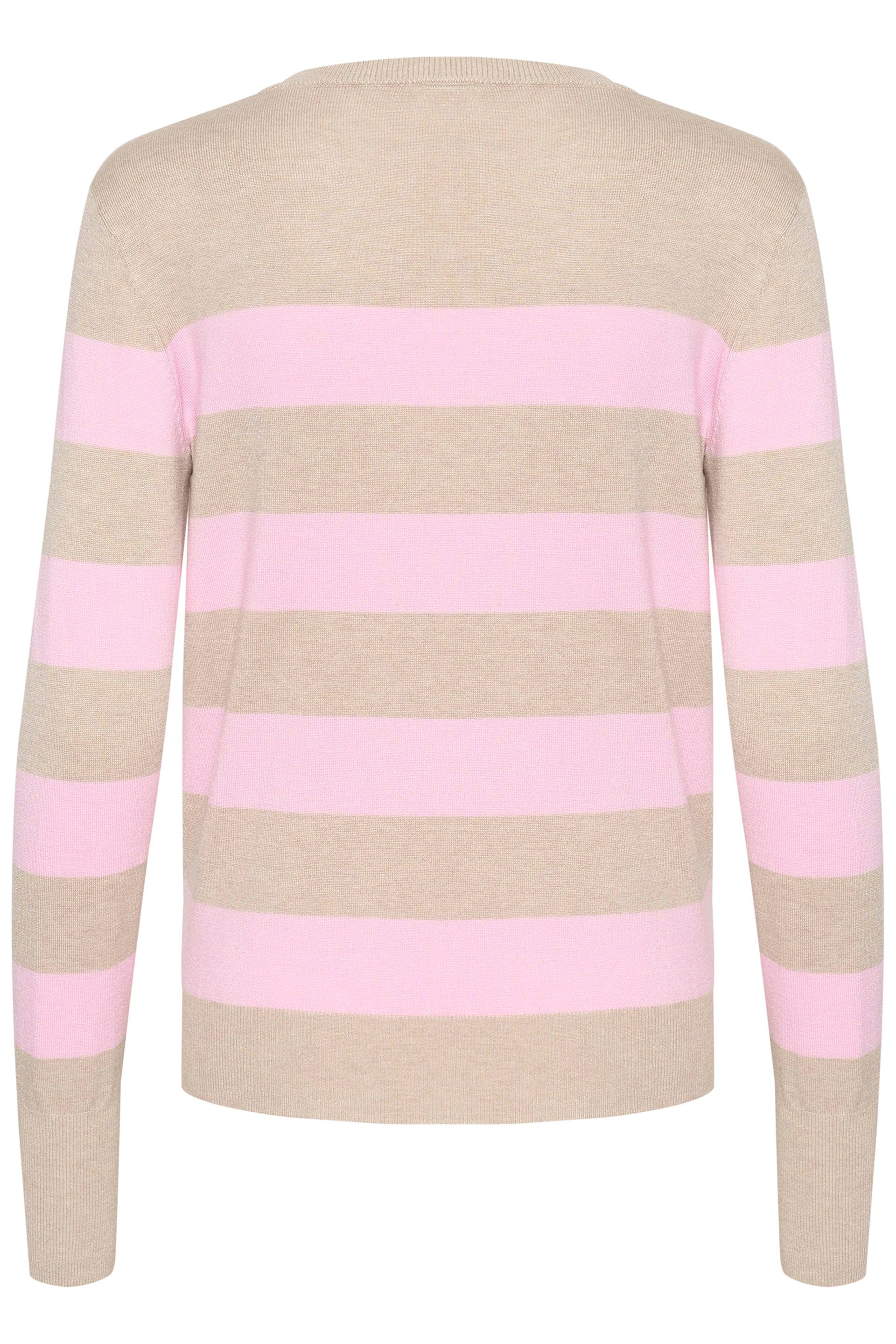 Kaffe Lizza Striped Knit Lightweight Jumper- Feather Gray/Mesarose Stripe