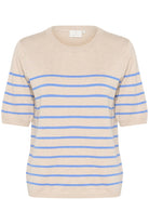 Kaffe Lizza Striped Short Sleeve Knit Jumper - Feather Gray Melange/Blue