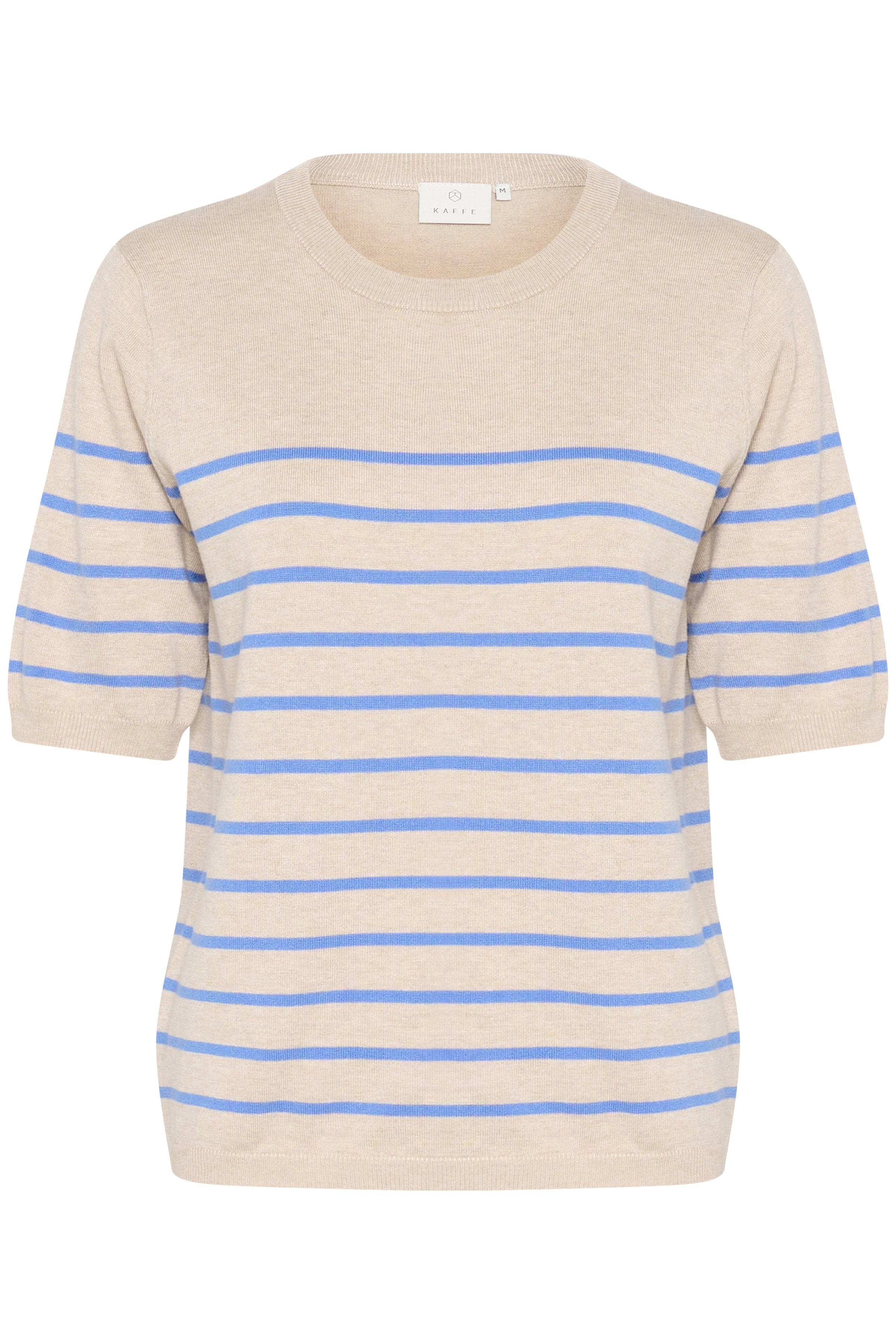 Kaffe Lizza Striped Short Sleeve Knit Jumper - Feather Gray Melange/Blue