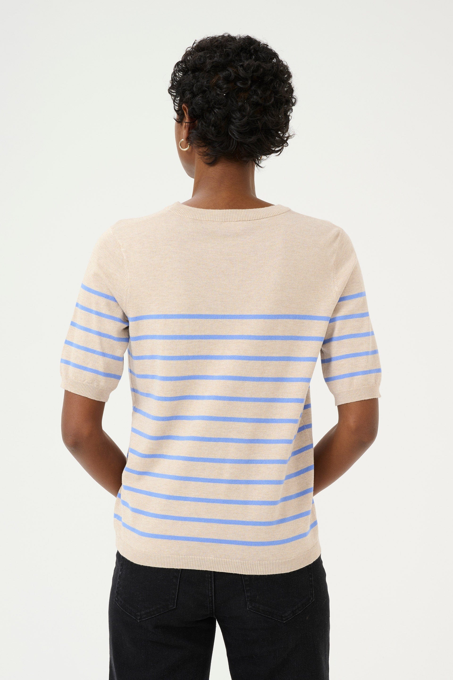 Kaffe Lizza Striped Short Sleeve Knit Jumper - Feather Gray Melange/Blue