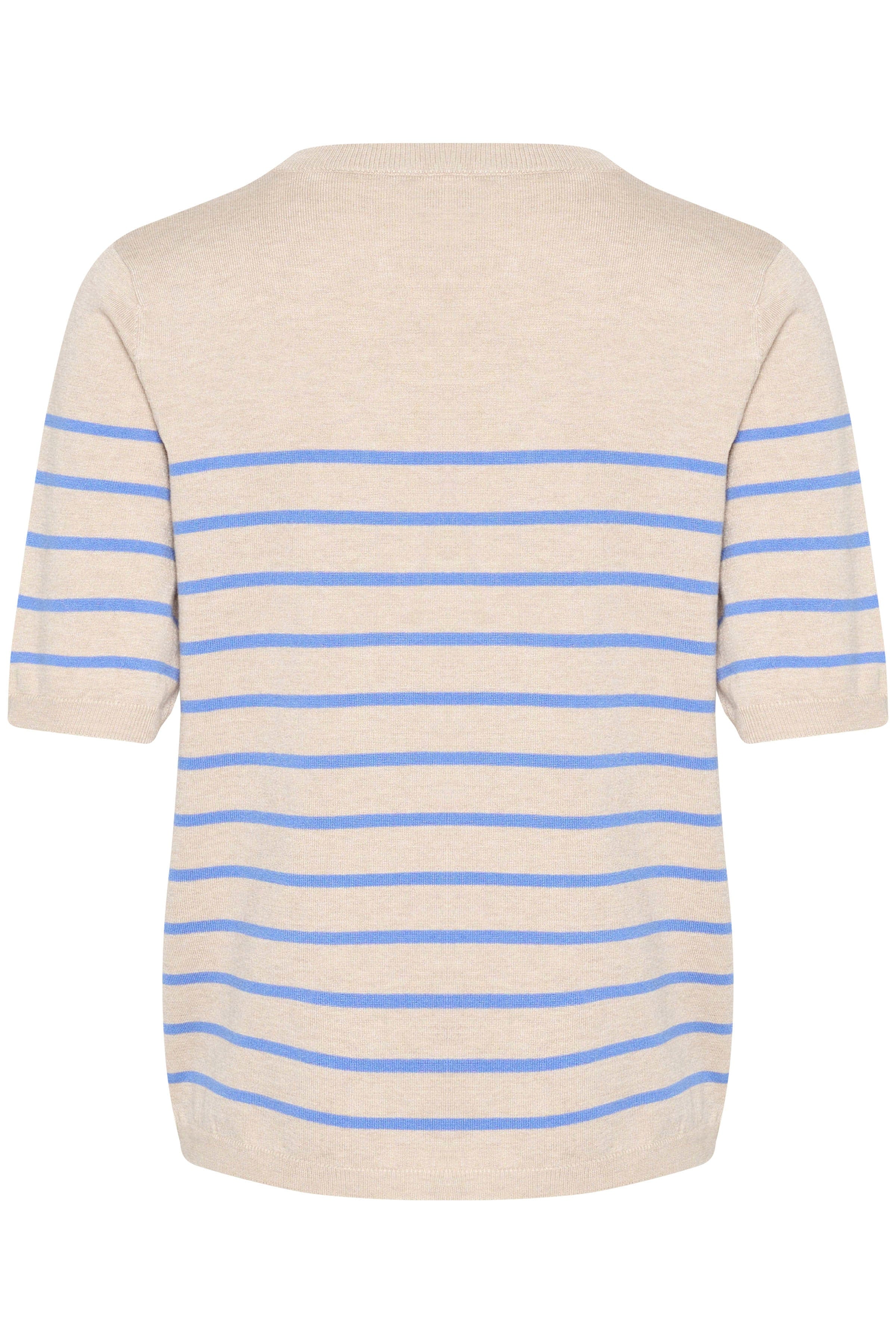 Kaffe Lizza Striped Short Sleeve Knit Jumper - Feather Gray Melange/Blue