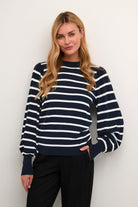 Kaffe Lizzy Stripe Knit Jumper - Midnight Marine/Chalk Stripe