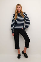 Kaffe Lizzy Stripe Knit Jumper - Midnight Marine/Chalk Stripe