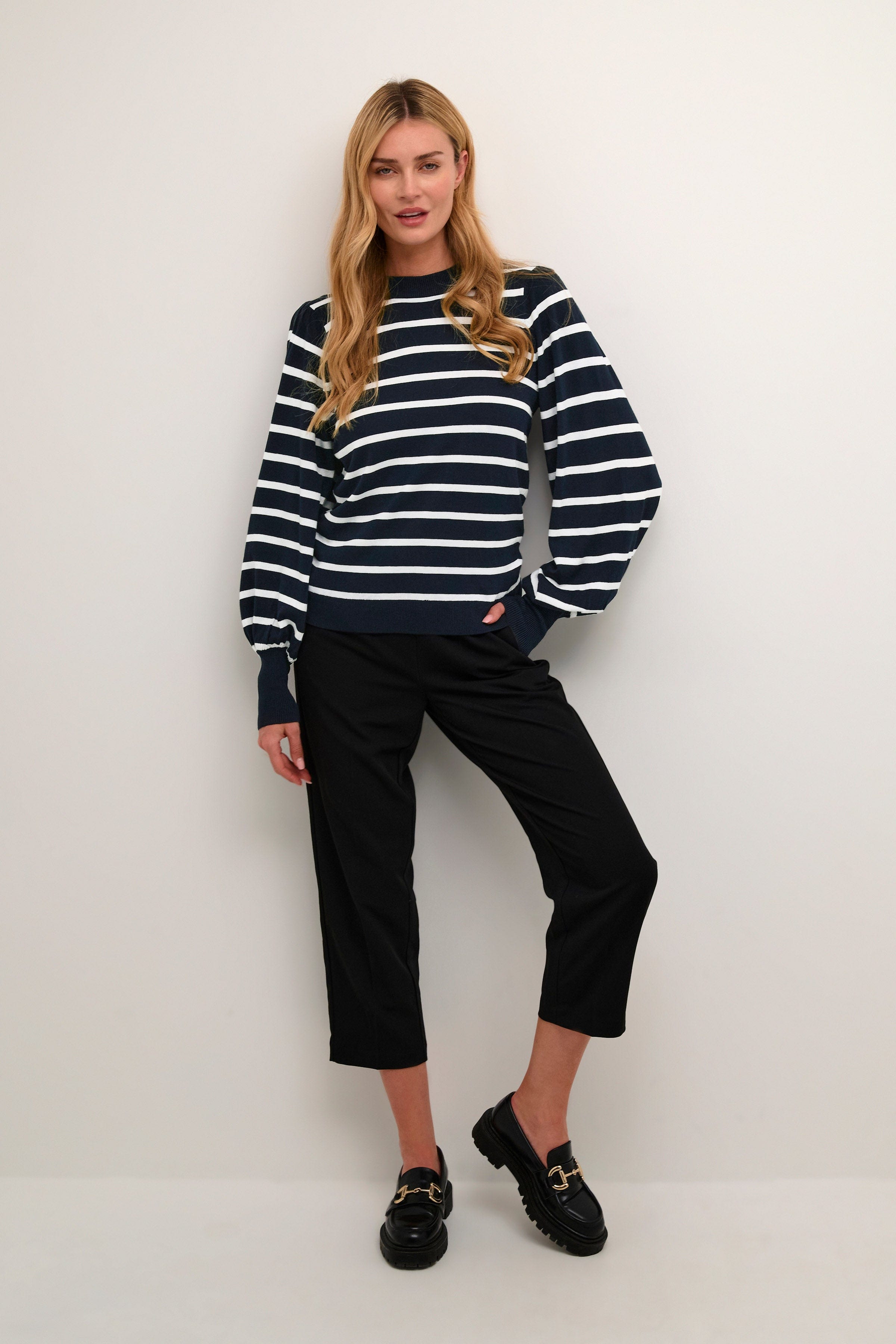 Kaffe Lizzy Stripe Knit Jumper - Midnight Marine/Chalk Stripe