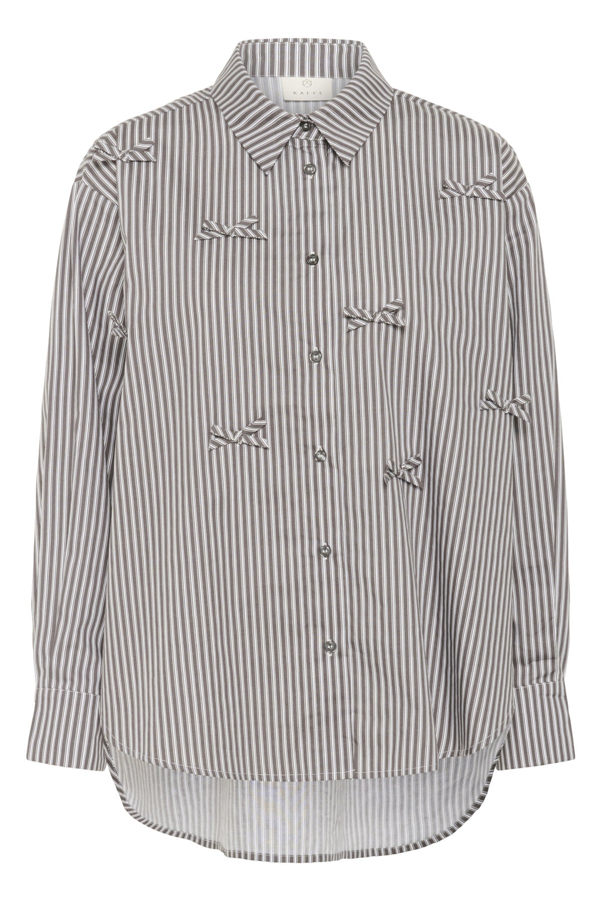Kaffe Marianne Stripe Bow Embellished Shirt - Grey/White Stripe