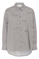 Kaffe Marianne Stripe Bow Embellished Shirt - Grey/White Stripe