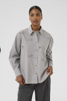 Kaffe Marianne Stripe Bow Embellished Shirt - Grey/White Stripe