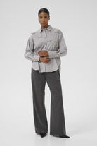 Kaffe Marianne Stripe Bow Embellished Shirt - Grey/White Stripe