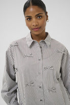 Kaffe Marianne Stripe Bow Embellished Shirt - Grey/White Stripe