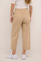 Kaffe Naya Cotton Elasticated Waist Cropped Trousers - Classic Sand