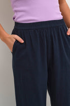 Kaffe Naya Cotton Elasticated Waist Cropped Trousers - Midnight Marine