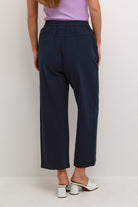 Kaffe Naya Cotton Elasticated Waist Cropped Trousers - Midnight Marine