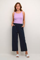 Kaffe Naya Cotton Elasticated Waist Cropped Trousers - Midnight Marine