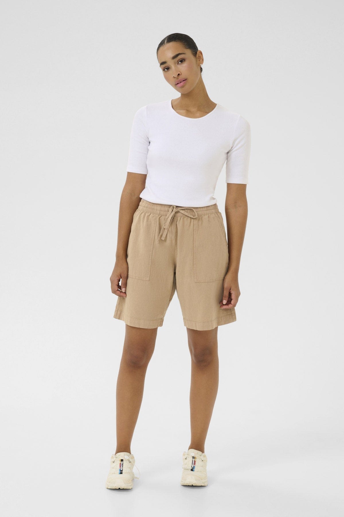 Kaffe Naya Cotton Elasticated Waist Shorts - Classic Sand