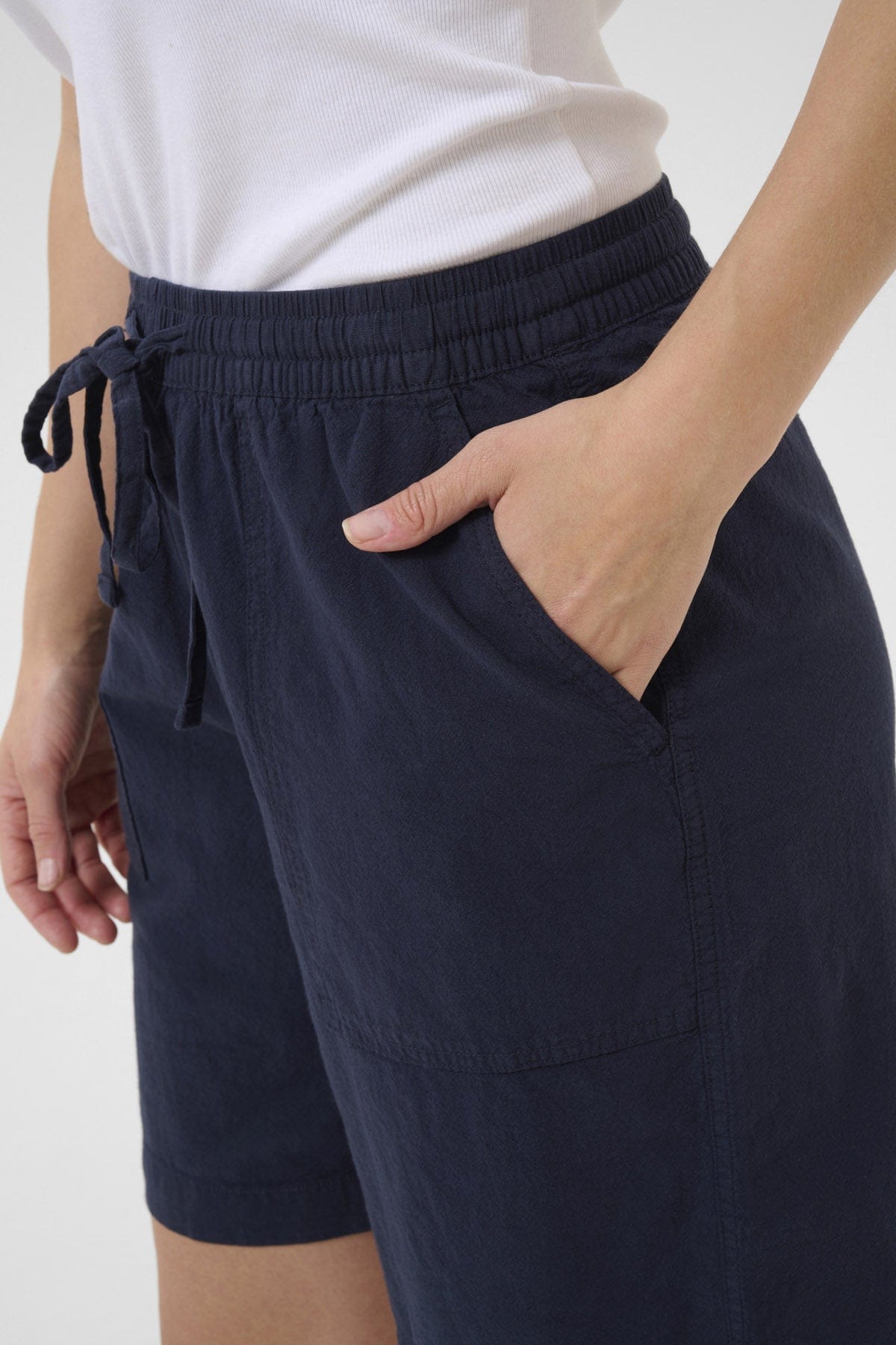 Kaffe Naya Cotton Elasticated Waist Shorts - Midnight Marine