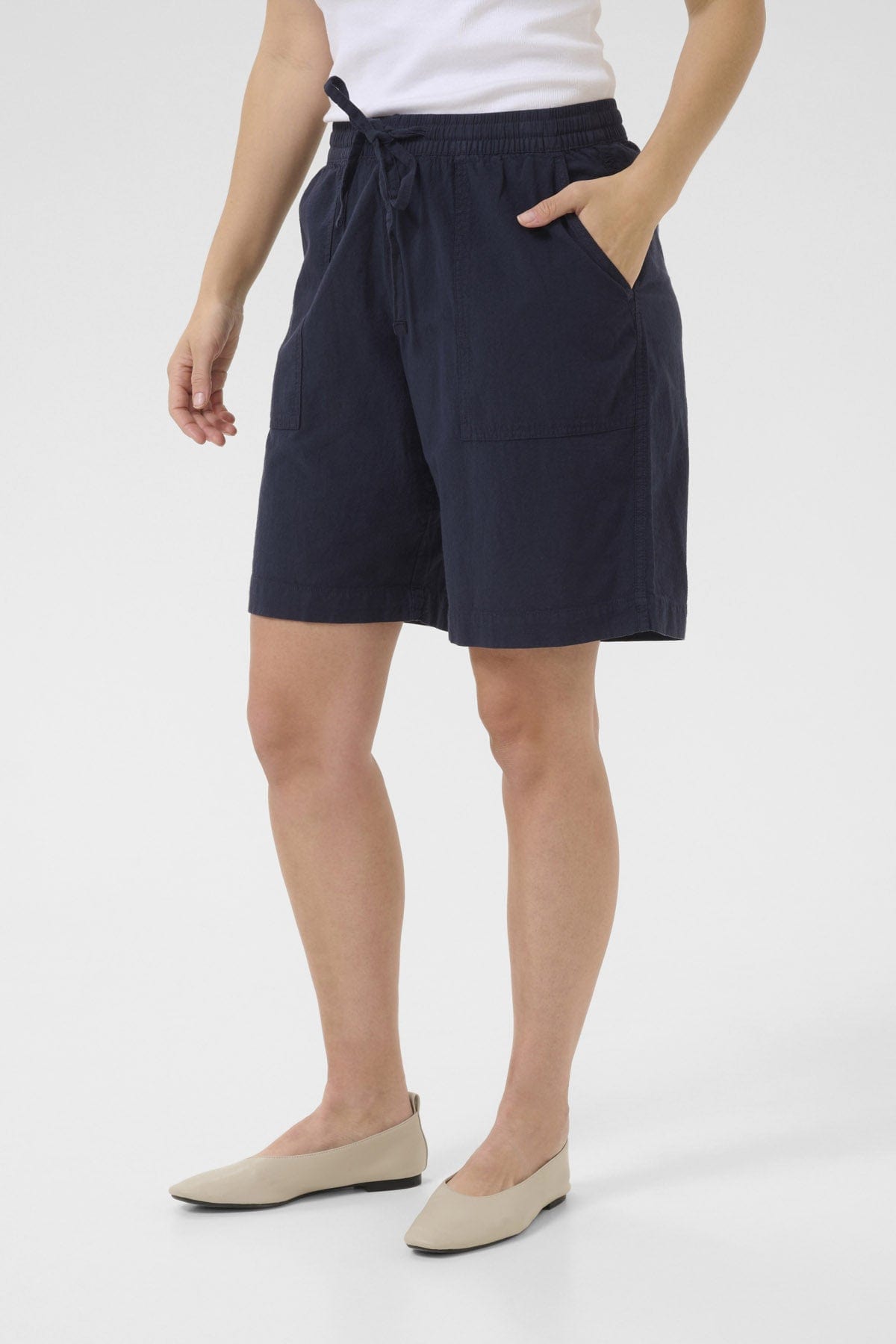 Kaffe Naya Cotton Elasticated Waist Shorts - Midnight Marine