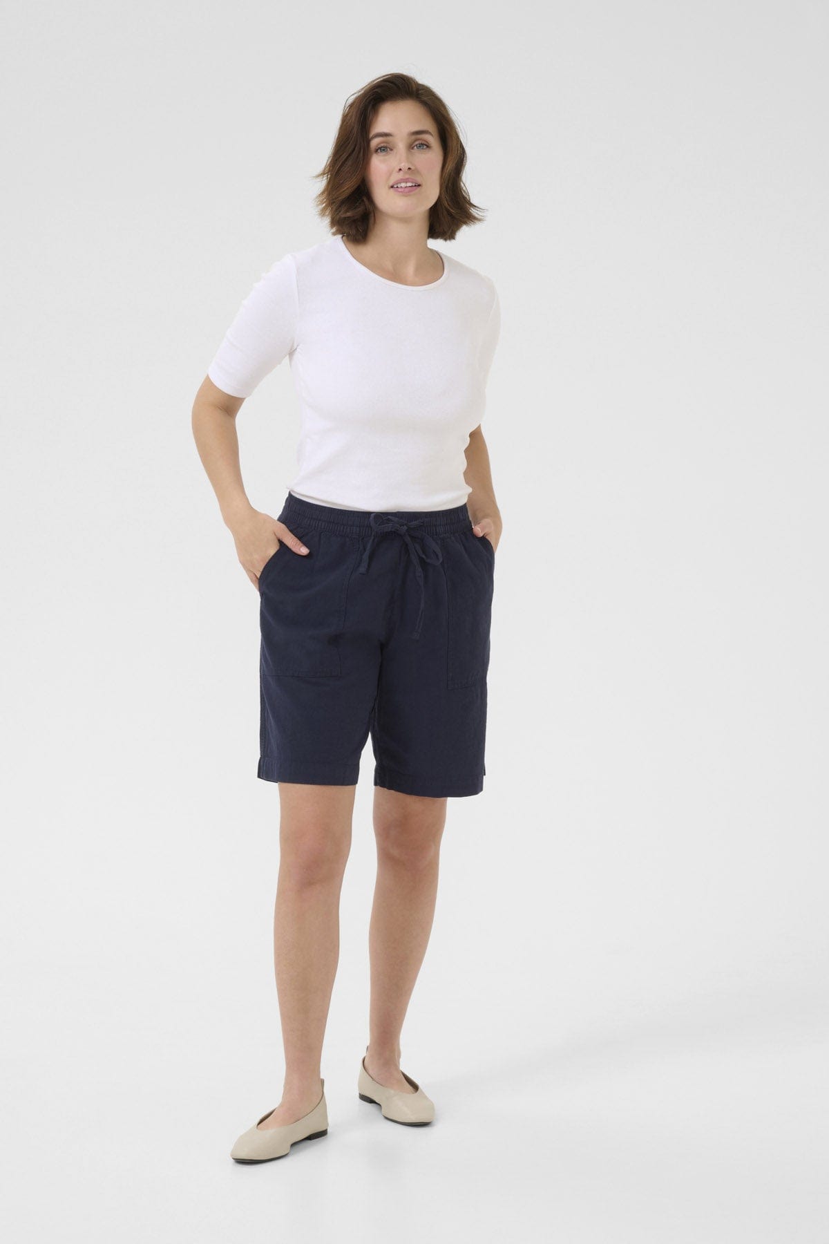 Kaffe Naya Cotton Elasticated Waist Shorts - Midnight Marine