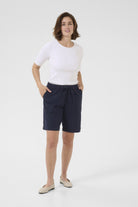 Kaffe Naya Cotton Elasticated Waist Shorts - Midnight Marine