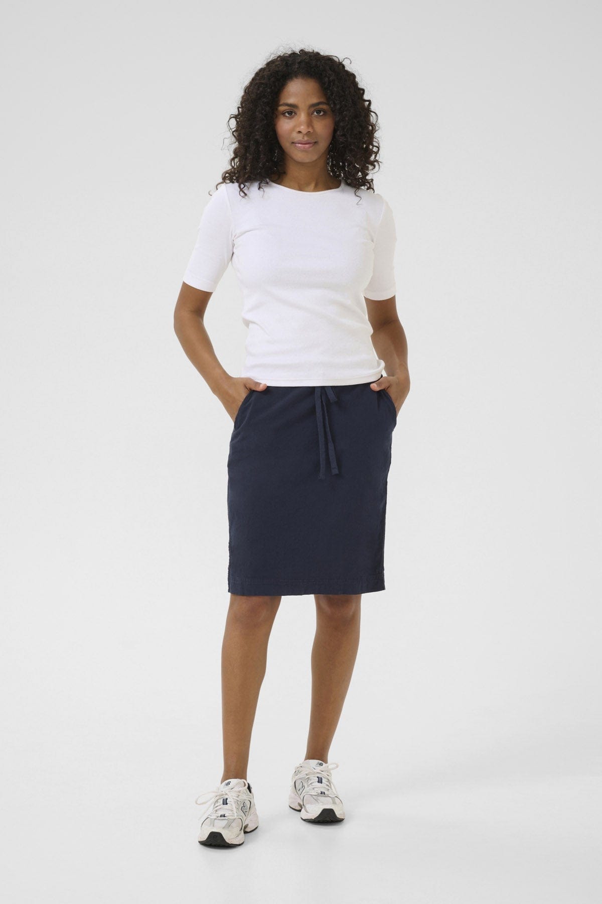 Kaffe Naya Cotton Elasticated Waist Skirt - Midnight Marine