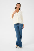 Kaffe Rosie Flower Embellished Cardigan - Chalk