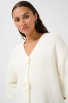 Kaffe Rosie Flower Embellished Cardigan - Chalk