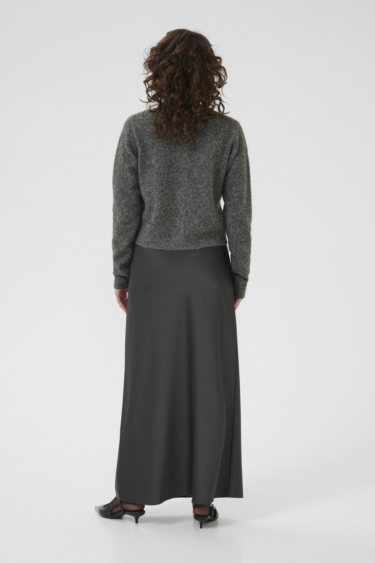 Kaffe Roxy Jewel Embellished Neck Cardigan - Grey Melange