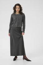 Kaffe Roxy Jewel Embellished Neck Cardigan - Grey Melange